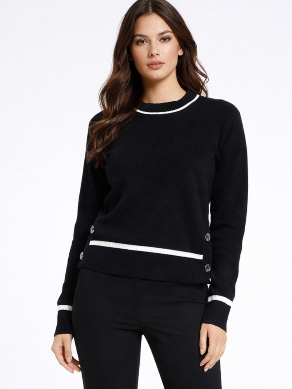 Marled by Reunited Black & White Stripe Crewneck Knit Sweater